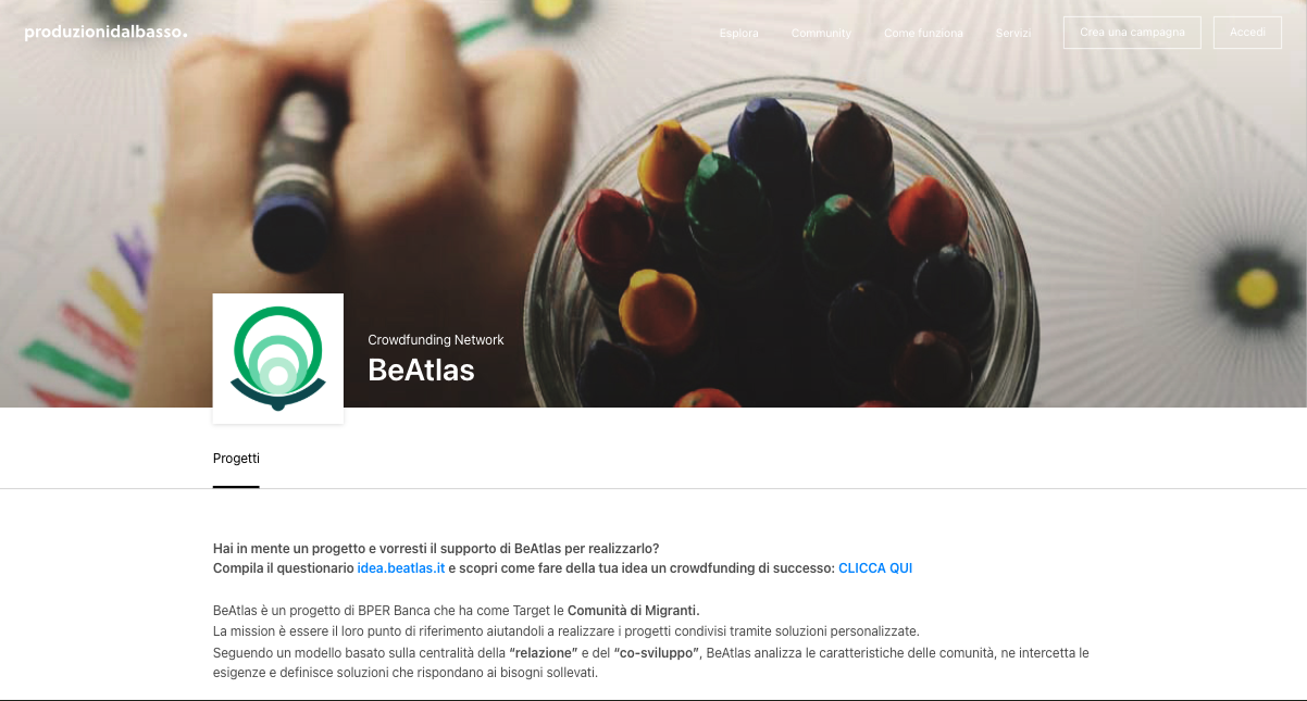 BPER Banca — BeAtlas, piattaforma community e crowdfunding